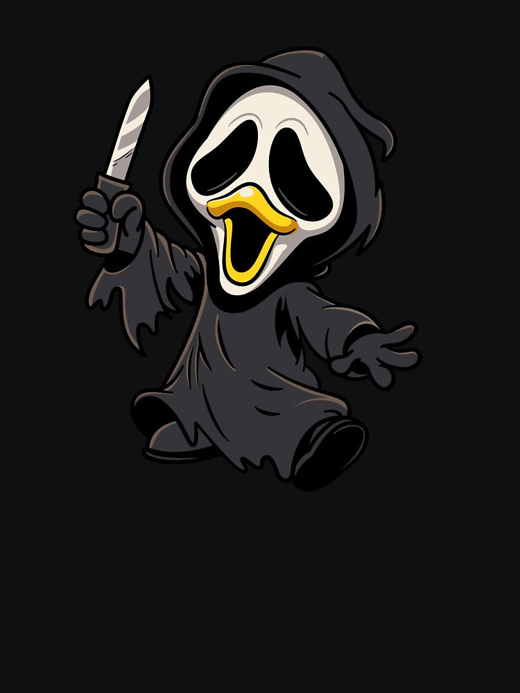 Cute duck with knife wearing ghost mask by therocketman