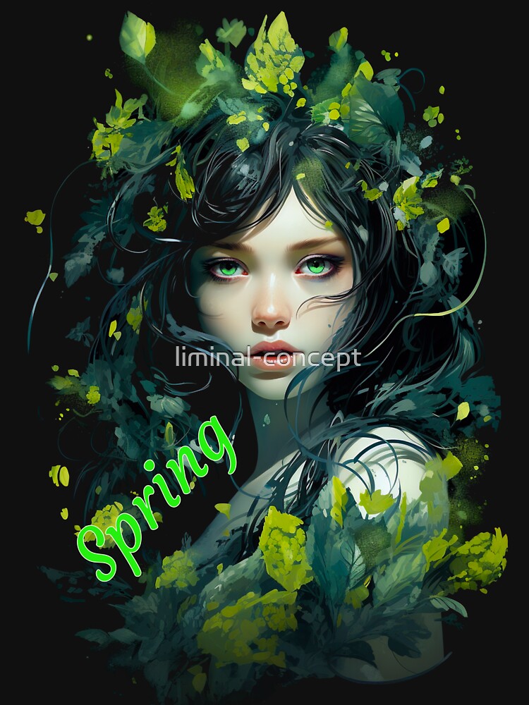 Spring Woman Abstract Art With Fresh Green Leaves by liminal-concept