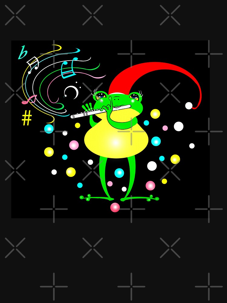Happy Christmas frog playing flute by Shirley cute art