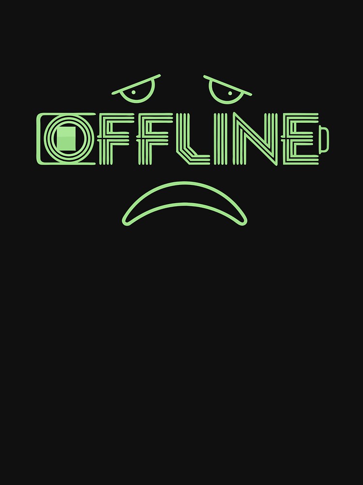 OFFLINE Battery - Tech Retro Exhausted Face Typography Shirt by mantra2023