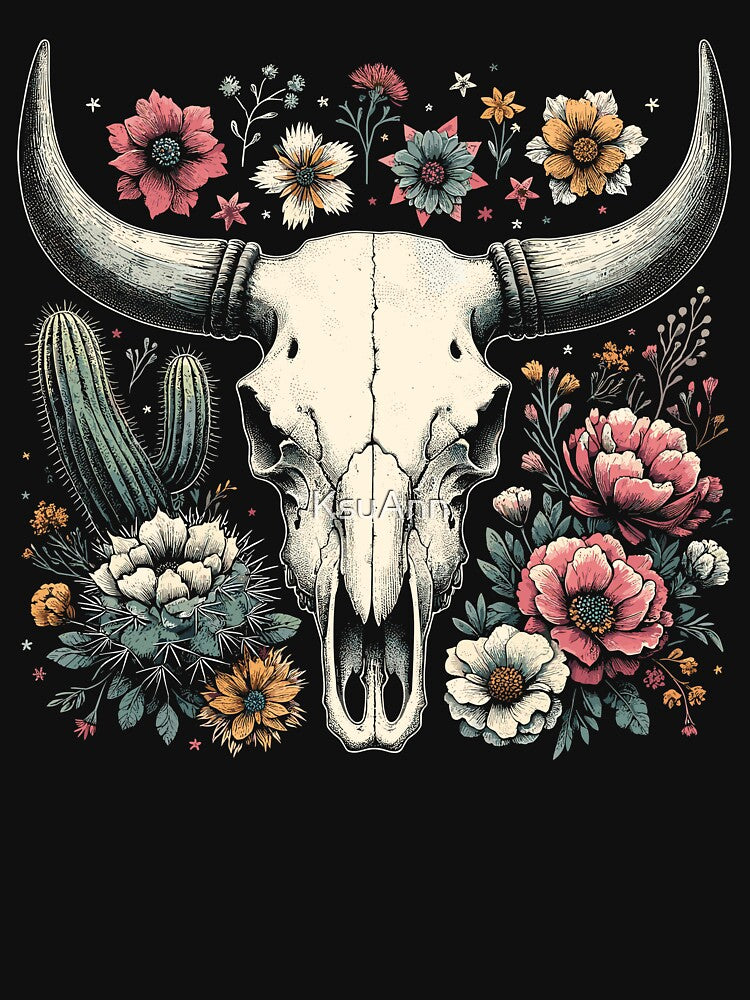 Cute Cowgirl Country Western Cottagecore Floral Skull by KsuAnn