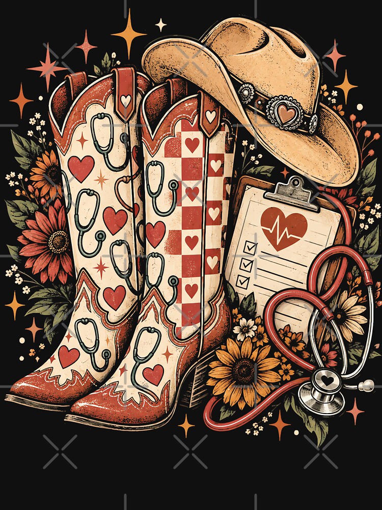 Cowgirl Nurse Boots Western Healthcare Floral Heart Country Nurse by ArcaneArtistry