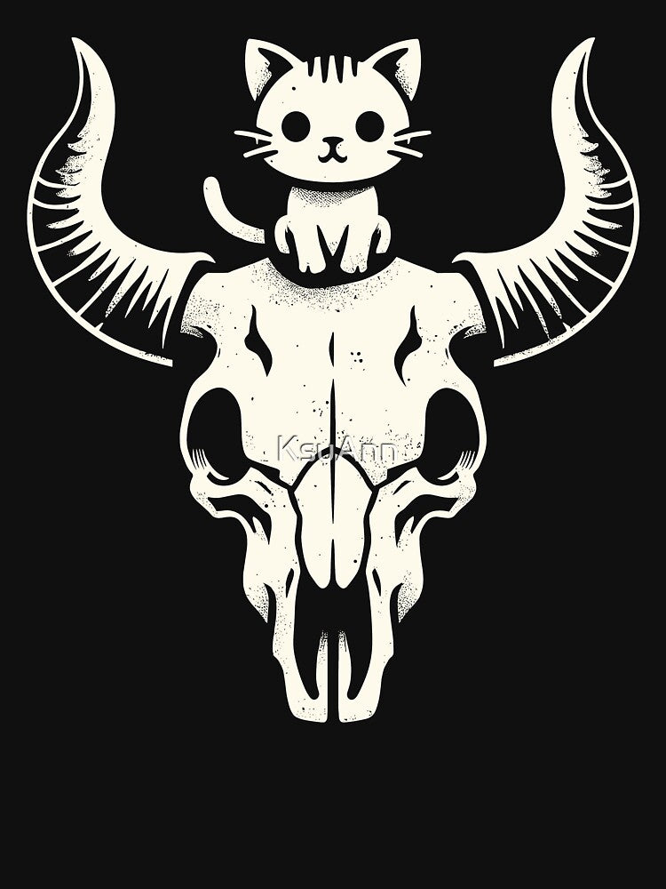 Cute Cowgirl Country Western Cottagecore Cat on a Skull by KsuAnn