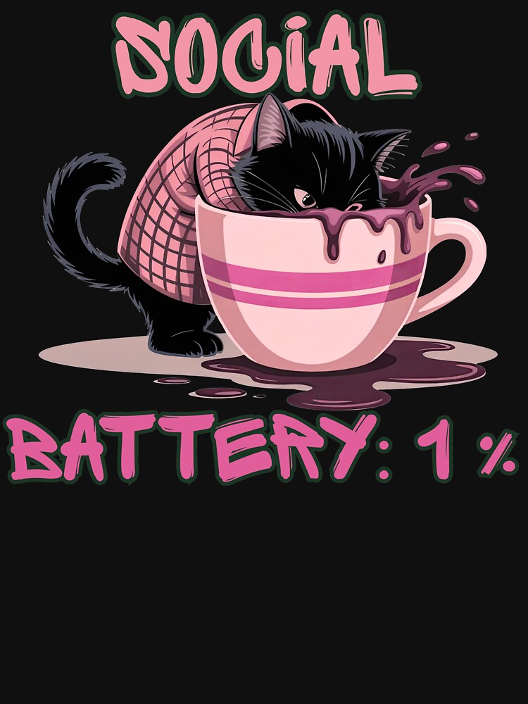Social Battery 1% Cat  – Funny Introvert Low Energy Meme by StaticMood