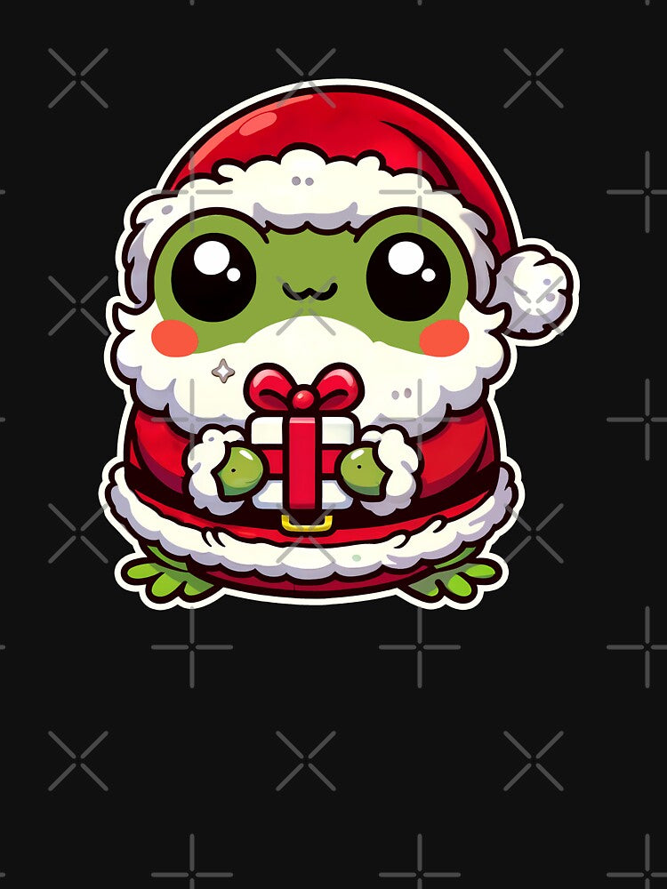 Kawaii Frog - Adorable Frog Santa with Christmas Gift Illustration by DesignDoodleArt