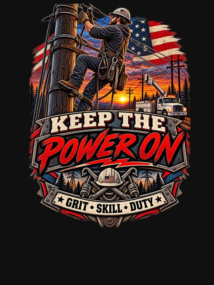 Keep the Power On - Vintage Lineman Electrician Workwear T-Shirt by DomKo10
