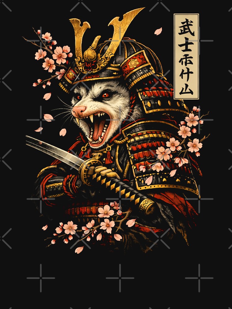 Samurai Opossum Warrior with Cherry Blossoms – Japanese Ukiyo-e Style by will freed18