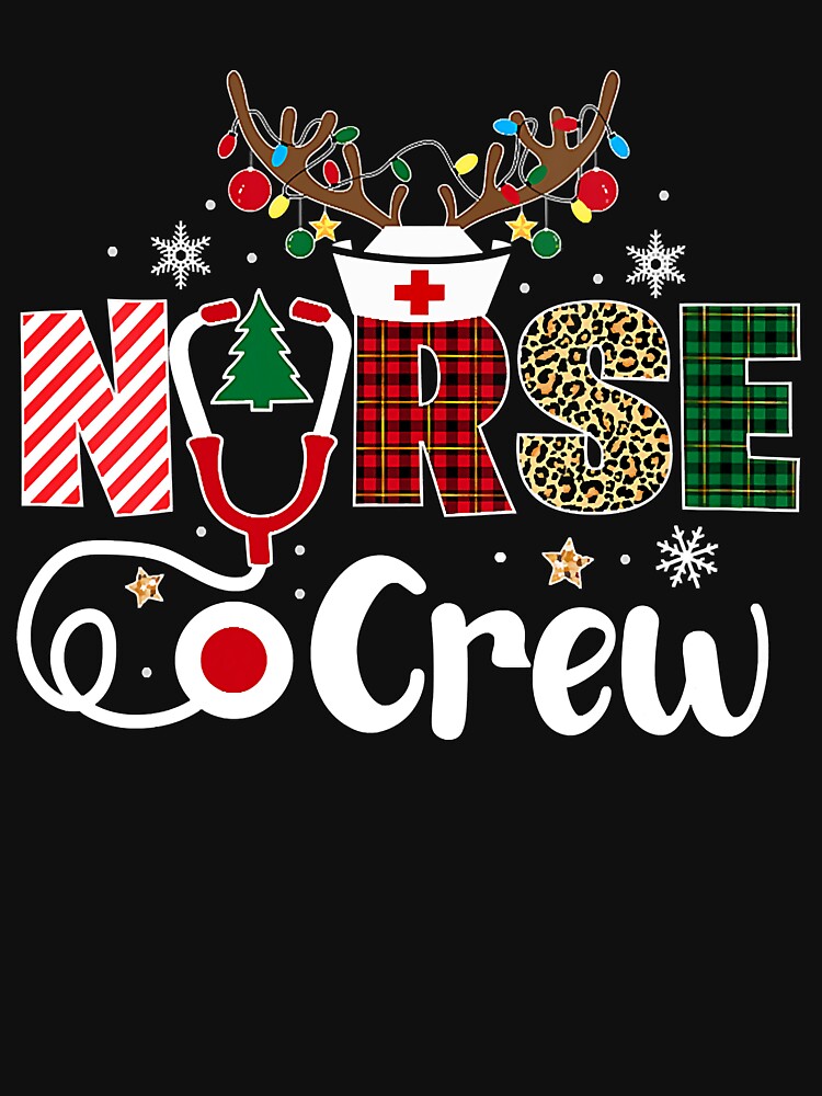 Womens Christmas Nurse Crew Shirt For Women Scrub Tops Christmas V-Neck T-Shirt by BartonRich