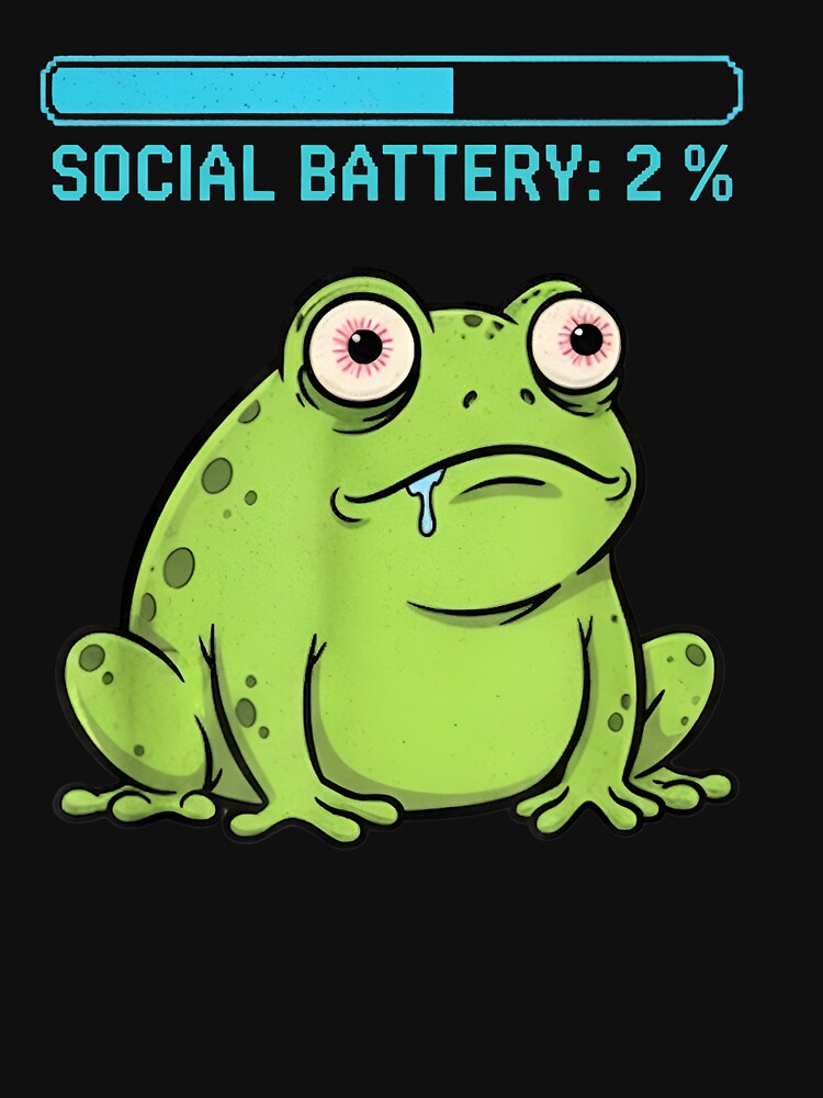 Social Battery 2% Frog Shirt – Funny Introvert Frog Meme Graphic T-shirt by ZyxDes