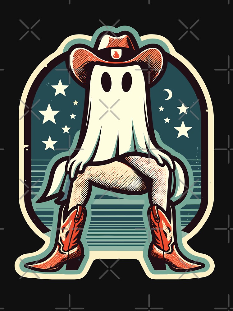 Funny Cowgirl Ghost Cowboy Boots Hat Halloween by LuminOrb