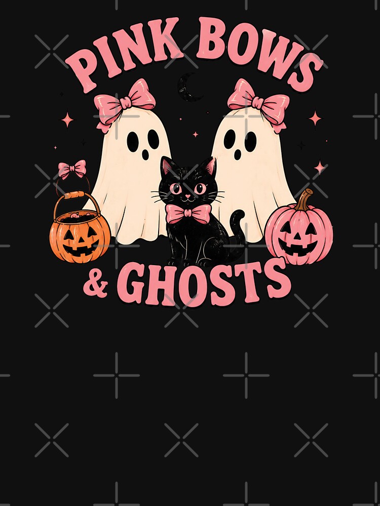 Pink Bows & Ghosts – Cute Coquette Halloween Ghost, Black Cat & Pumpkin Retro Graphic by MAPDDesigns