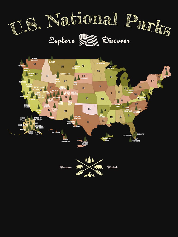 National Park Map All US National Parks Vintage by hungowerangu
