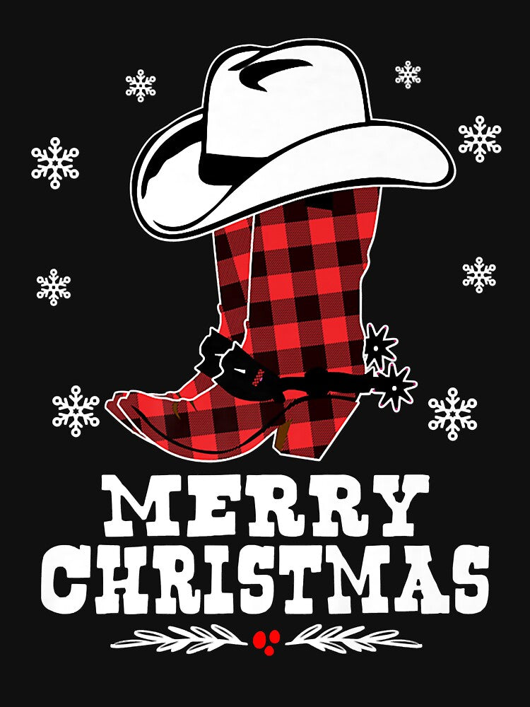 Merry Christmas Cowboy Boots Red Buffalo Plaid Western by allaso-gan