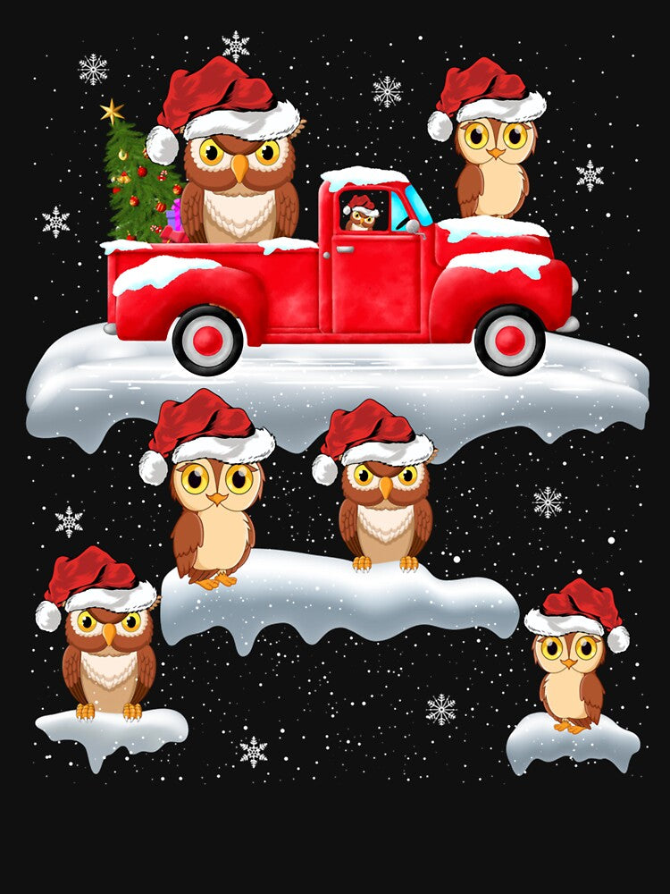 Owl Driving Christmas Tree Red Truck Owl Christmas by tedroyegelsd