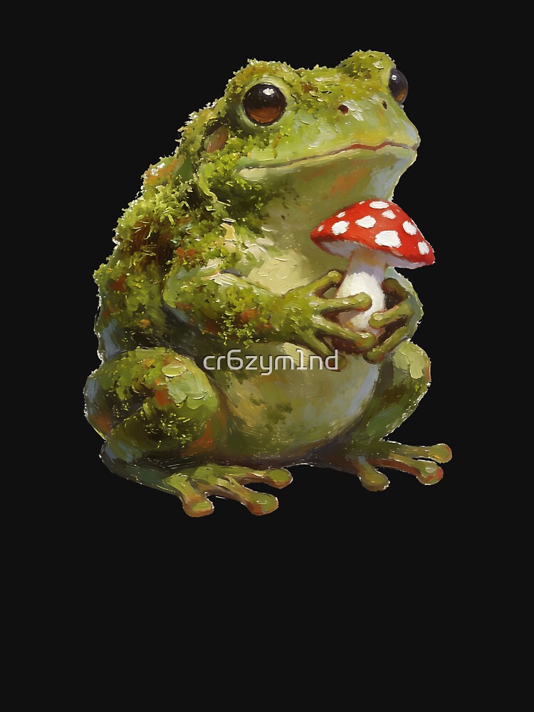 Mossy Frog with Mushroom – Goblincore Forest Creature Aesthetic, Cozy Cottagecore Nature Art by cr6zym1nd