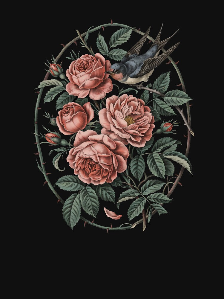 Swallow in Wild Roses by darudcraft