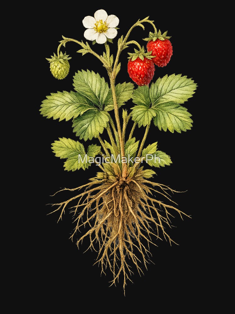 Wild Strawberry Botanical Illustration – Vintage Fragaria Vesca Watercolor Scientific Art by MagicMakerPh