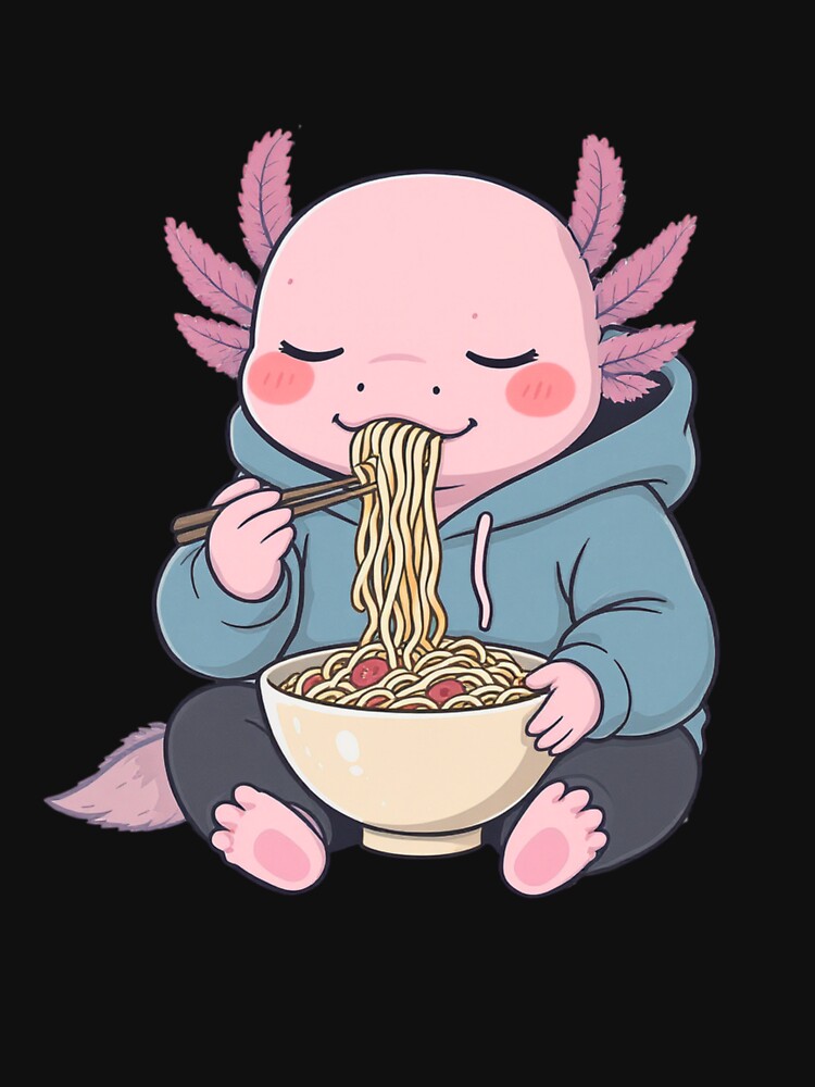 Lo-Fi Axolotl Eating Noodles – Calm Chill Aesthetic Illustration by ColorSplash123