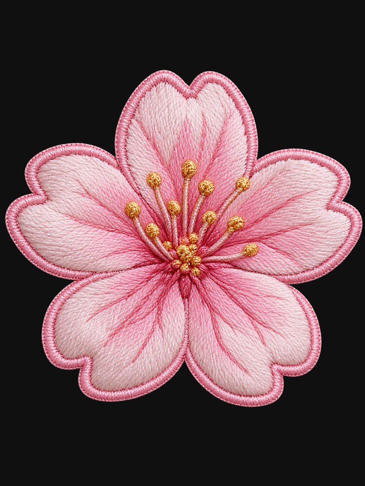 Pink Cherry Blossom Sakura Embroidered Patch Style Sticker by ArcanePrintsxo