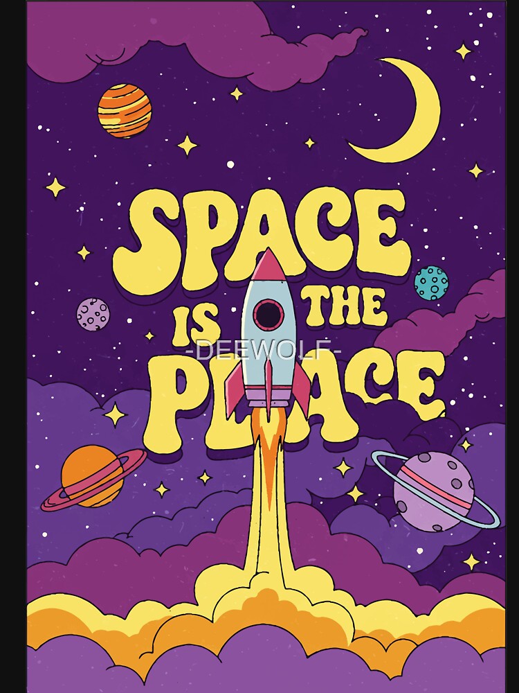Space Is The Place Retro Rocketship Galaxy Art by -DEEWOLF-