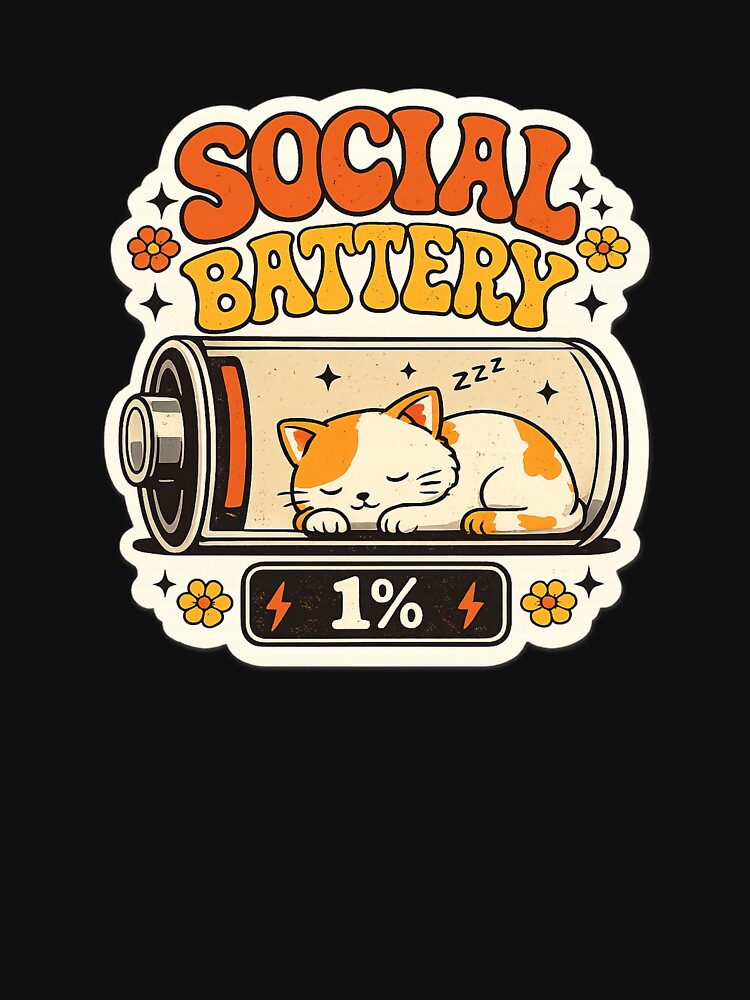 Social Battery 1% Cute Sleepy Cat Sticker by Herodestroyer