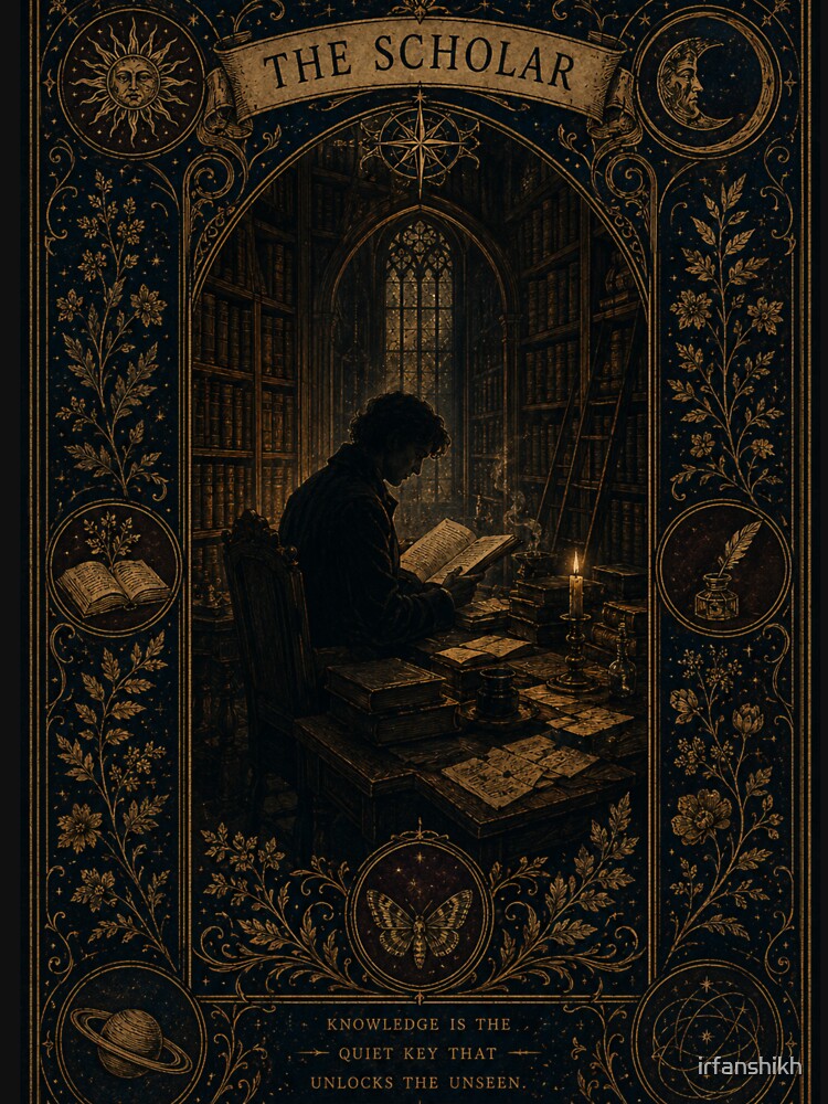 The Scholar Dark Academia Tarot Card – Gothic Library Original Art | Dark Academia Mystical Gift by irfanshikh