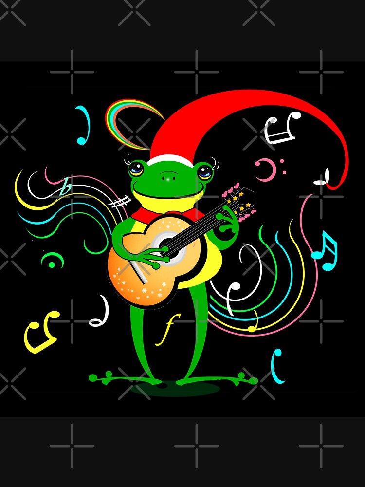 Happy Christmas frog playing guitar by Shirley cute art