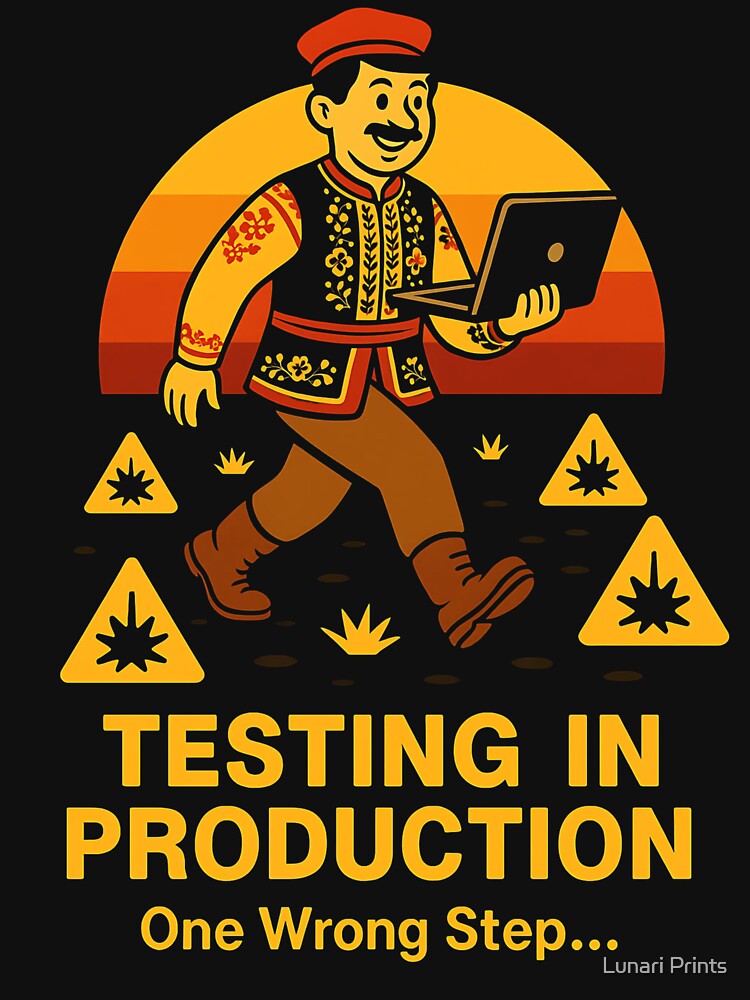 Test In Production Funny Developer Sign by Lunari Prints