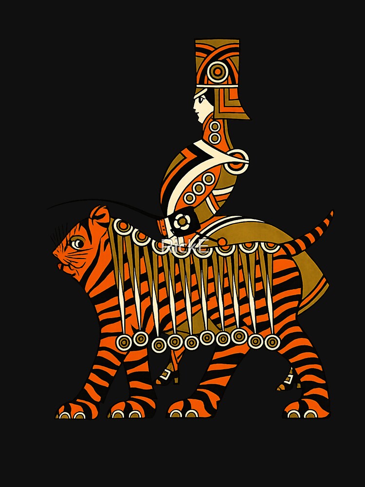 Art Deco Illustration Tiger Rider Warrior for Vintage Art Lovers by RickE
