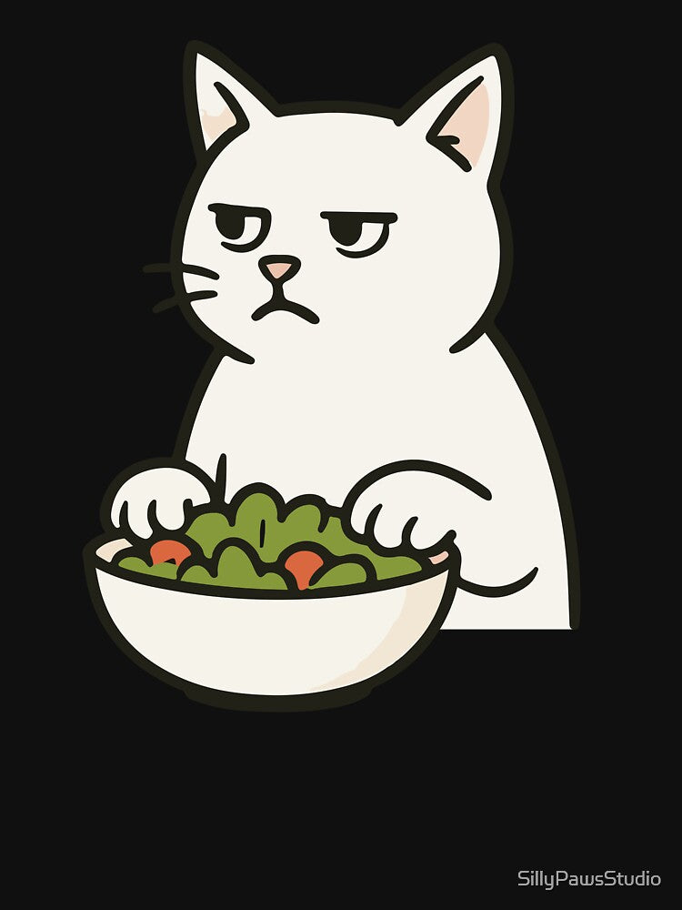 Judgmental White Cat Hating Salad | Silly Paws Studio by SillyPawsStudio