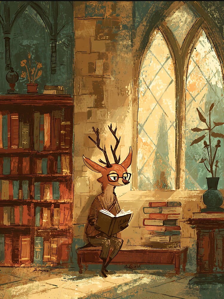 Light Academia Art: Deer's Poetry Reading by bapupa