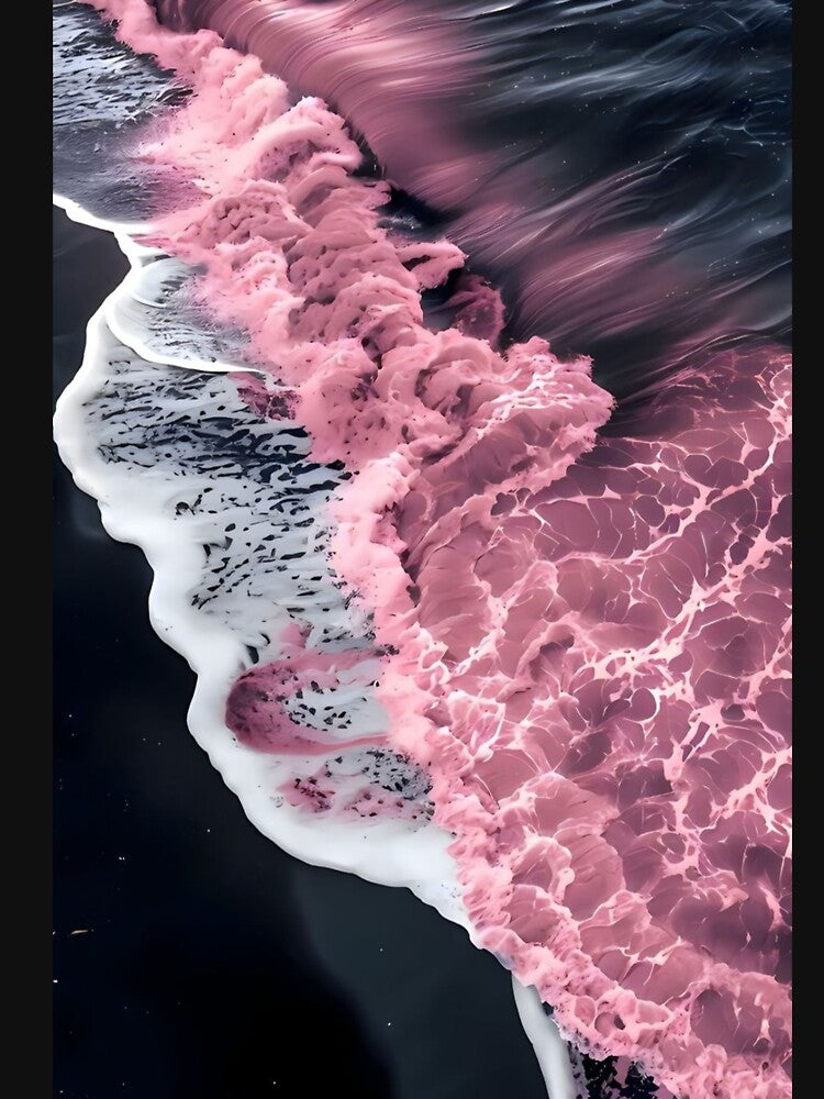 Pink Waves Black Sand Beach Dreamy Ocean Sea Foam by LYAN-STORE