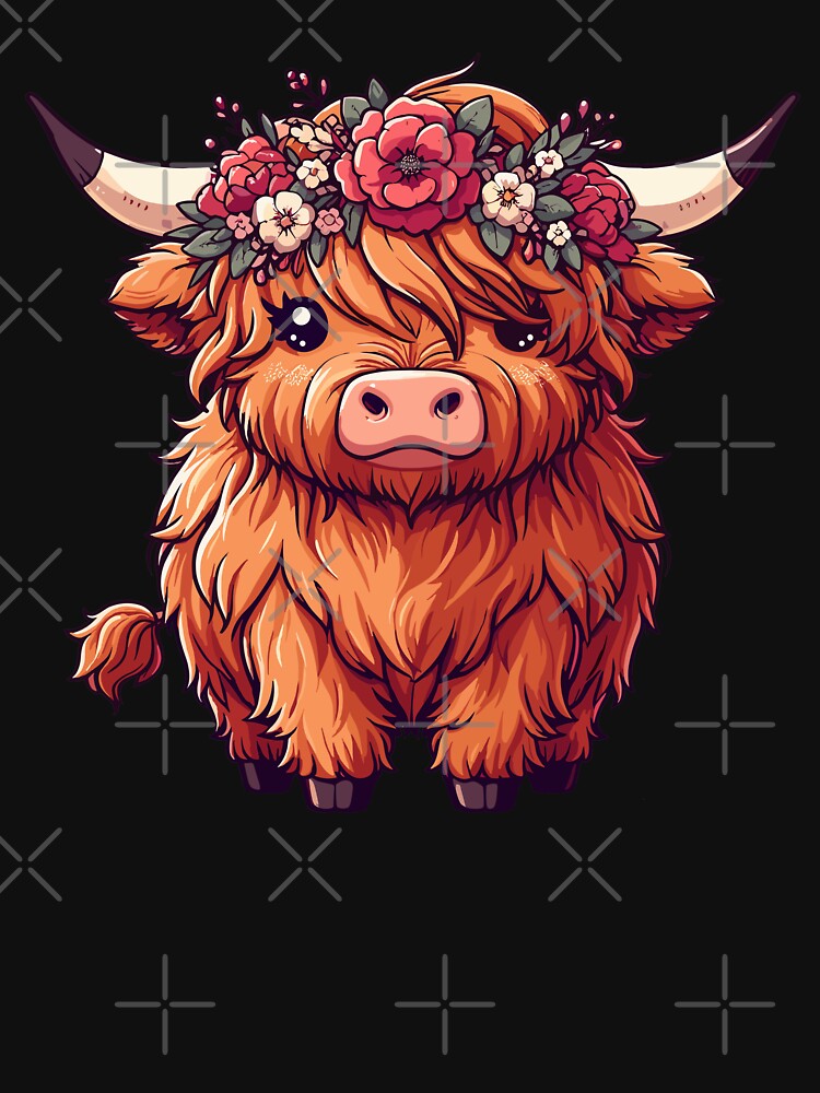 Kawaii scottish highland cow with flower crown by TomFrontierArt