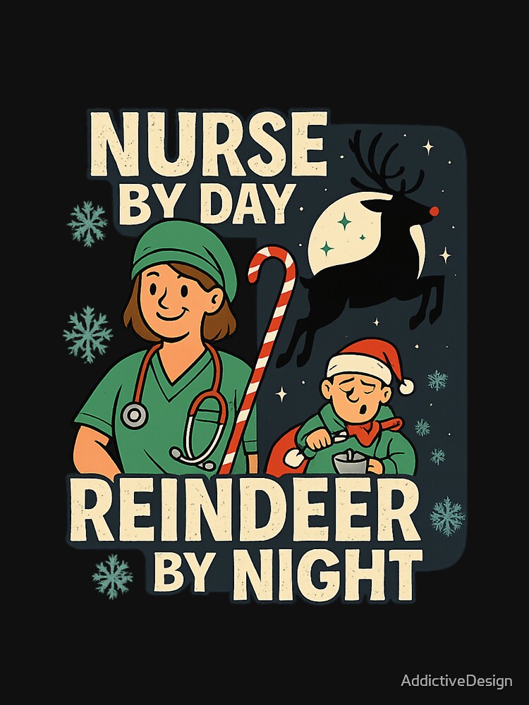 Nurse by Day, Reindeer by Night – Funny Christmas Nurse Gift Design by AddictiveDesign
