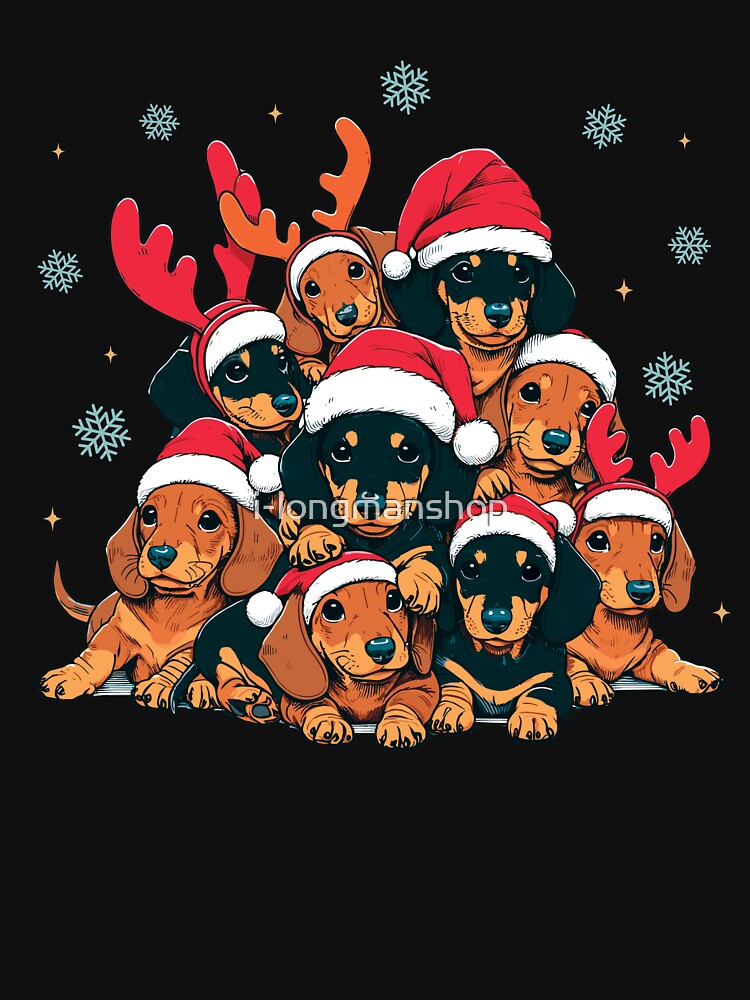 Dachshund Christmas Dog Christmas Tree Cute Pile Dog Funny Retro Christmas by i-longmanshop