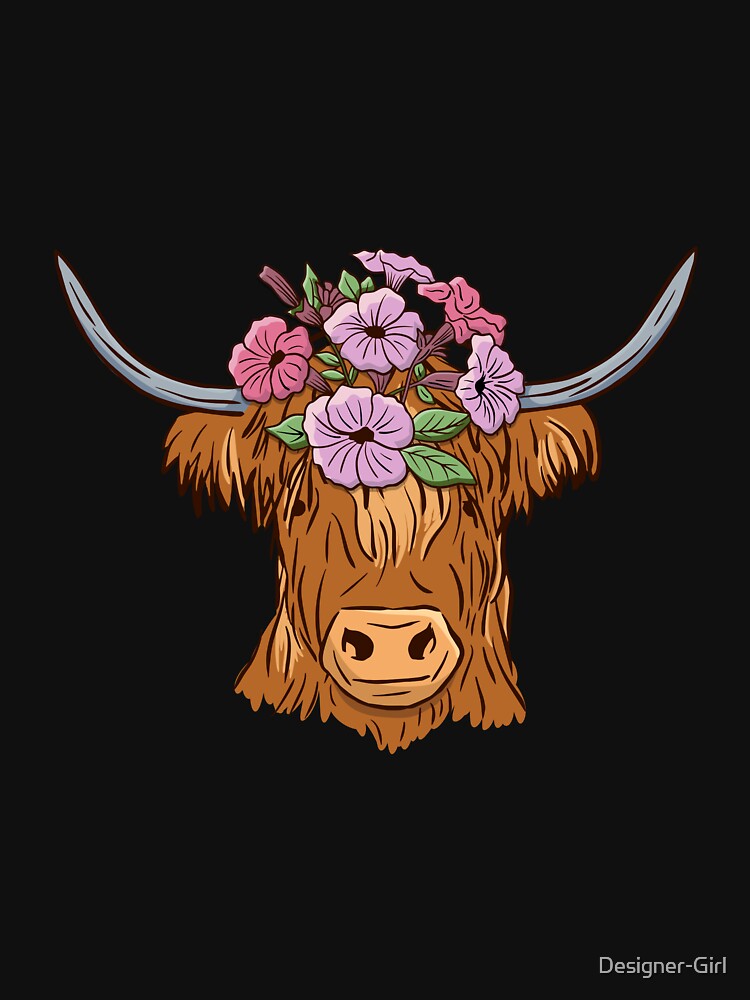 Scottish Highland Cow with Flower Crown Cute Cow Lover by Designer-Girl