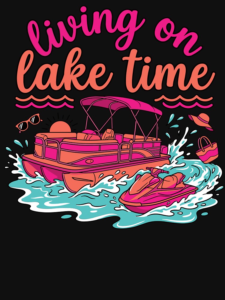 Preppy Pink Pontoon Boat Living On Lake Time by KroghDs
