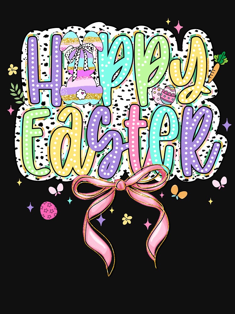 Happy Easter Bunny Coquette Bow Brushstroke Easter Girl Kids by TalalosART