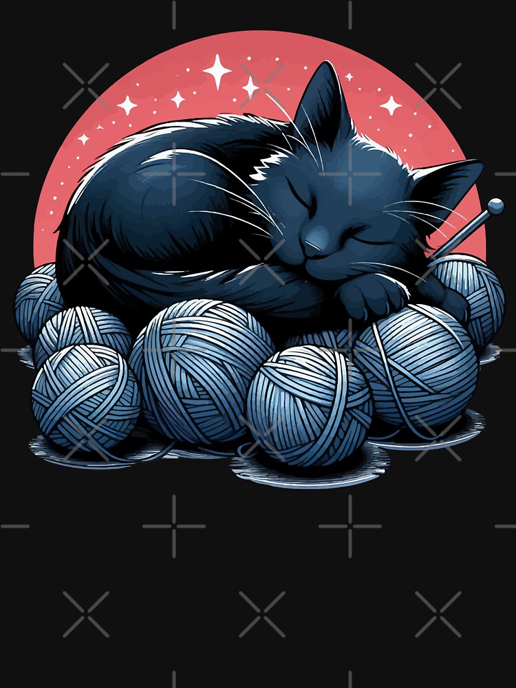 Kawaii Sleeping Cat On Yarn Balls by TomFrontierArt