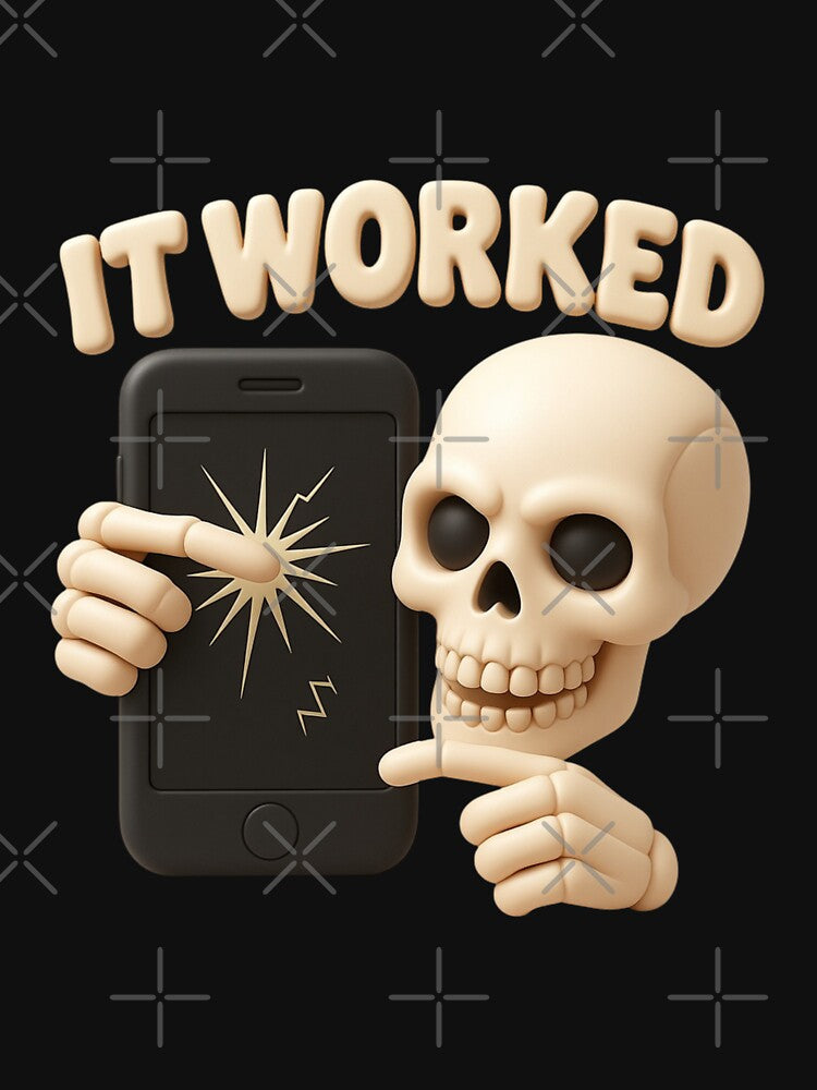 It Worked Funny Skeleton Tech Meme Retro Halloween Design by Raw Tigers