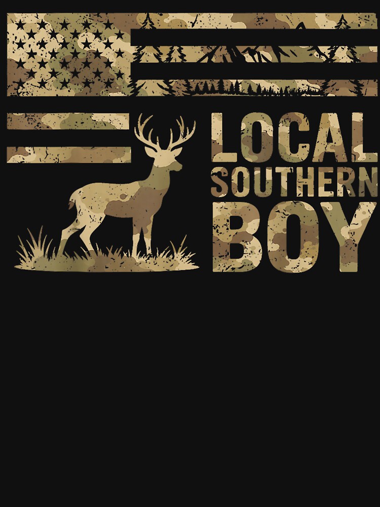 Local Southern Boy Deer Hunting Vintage American Flag by Glow-Paw-Studio