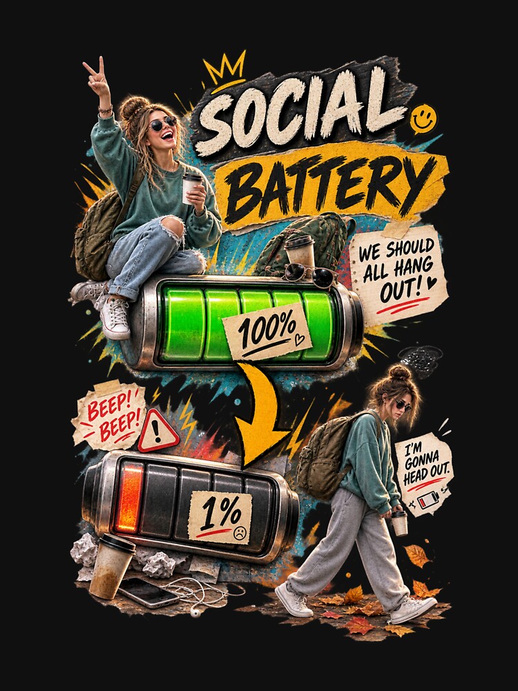 Social Battery 1% – Funny Introvert Comic by Golden Era Studio