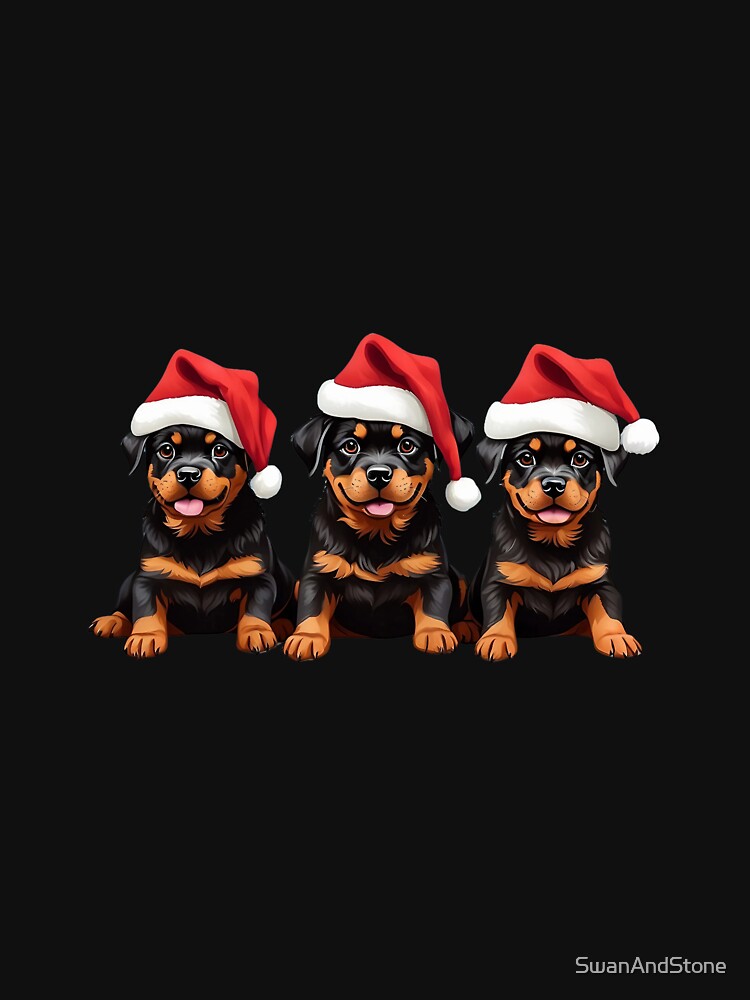 Cute Christmas Rottweilers Dogs with Santa Hats by SwanAndStone
