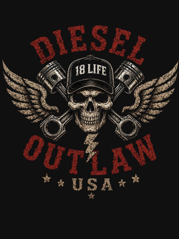 Diesel Outlaw USA Skull & Crossed Pistons | Vintage Diesel Trucker Graphic T-Shirt by Diesel outlaw