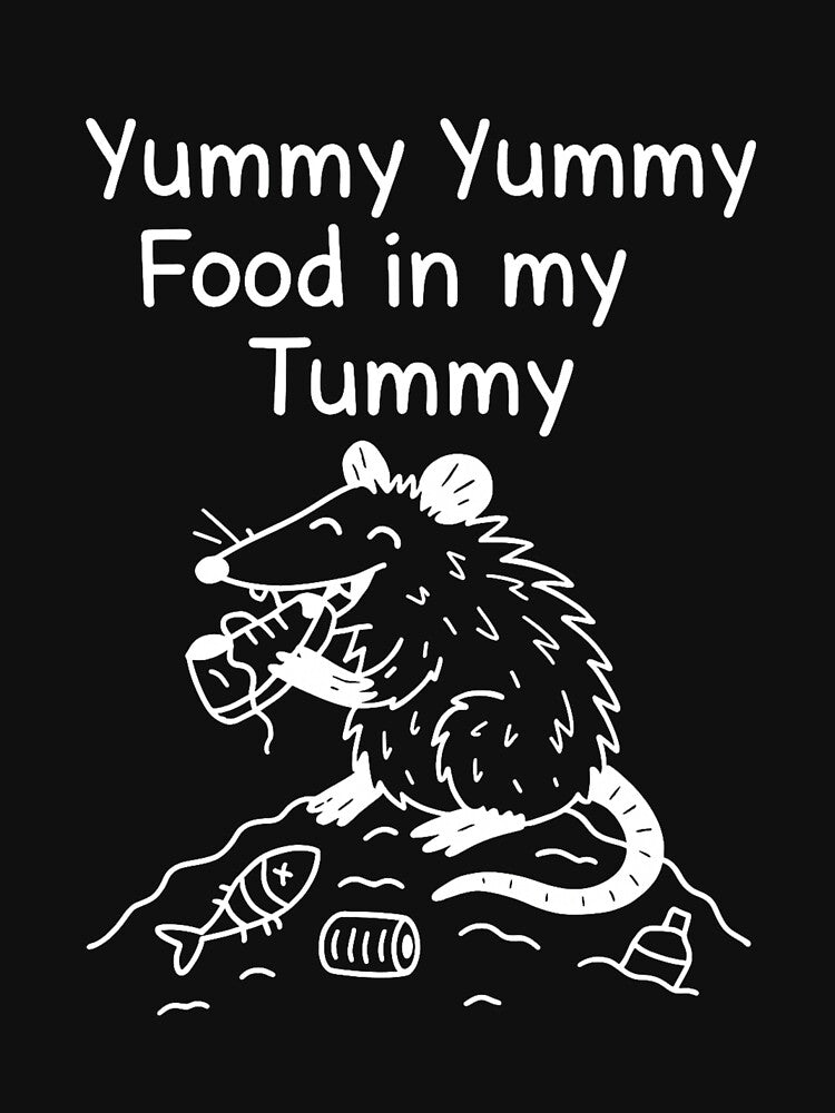 Trash Opossum White Version– “Yummy Yummy Food in My Tummy” Doodle Print by Thehatinthecat
