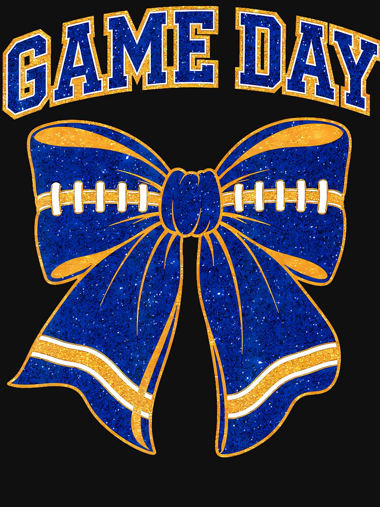 Blue And Gold Coquette Bow Game Day Football Cheer Mom by Strow--bary