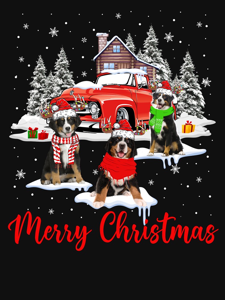 Merry Christmas Santa Reindeer Bernese Mountain With Truck by vetonisodap