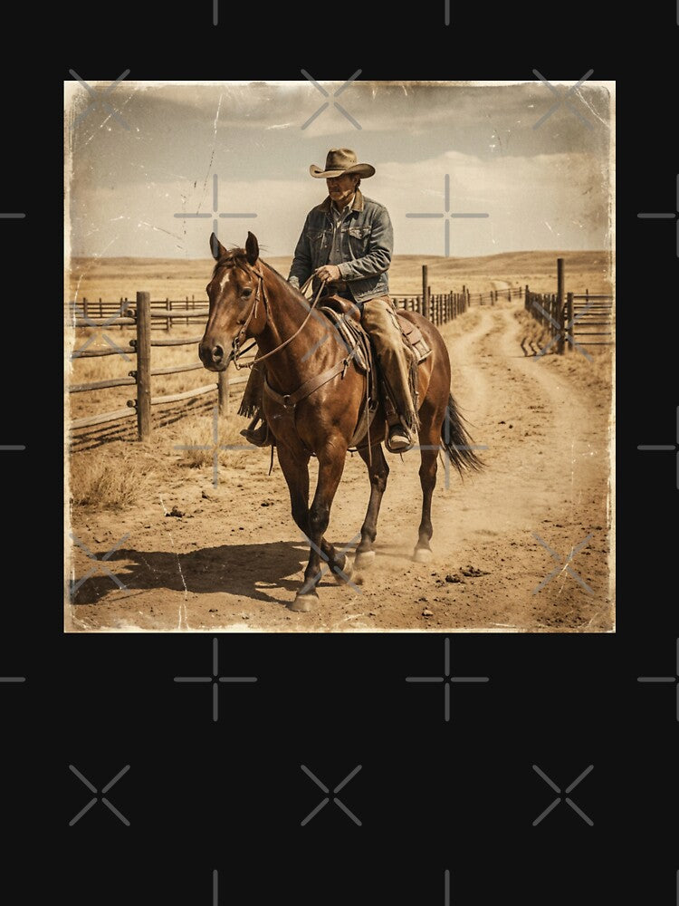 Vintage Western Cowboy on Horseback – Rustic Ranch Photography Print by sedyCompany