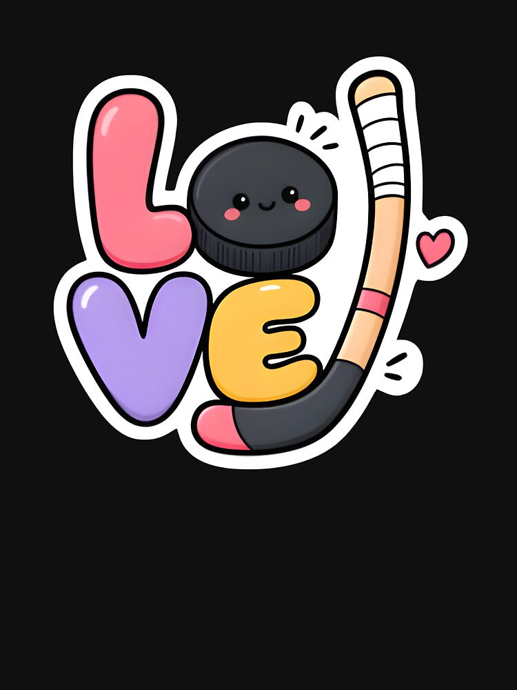 Cute Kawaii Love Hockey Stick And Puck Sports Sticker by FestivityFinds