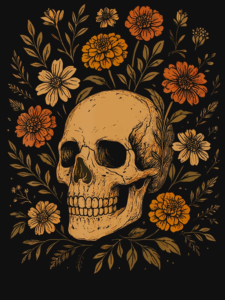 Fairycore Flowers Skull Whimsical Art Style Florals Vintage by TommieJune